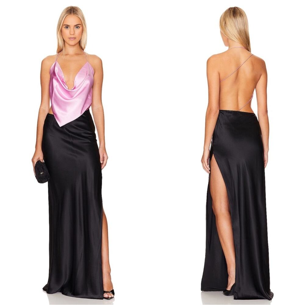 MICHAEL LO SORDO Iced Bias Slip Maxi Dress in Black & Pink Size 6